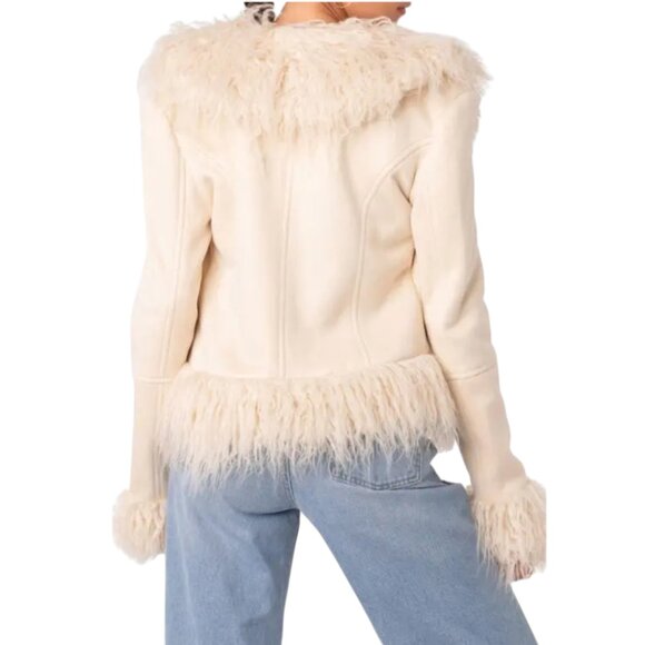 NEW EDIKTED FUZZY WILD FAUX FUR TRIM FAUX SUEDE JACKET FALL COWGIRL GLAM LARGE - Picture 3 of 7